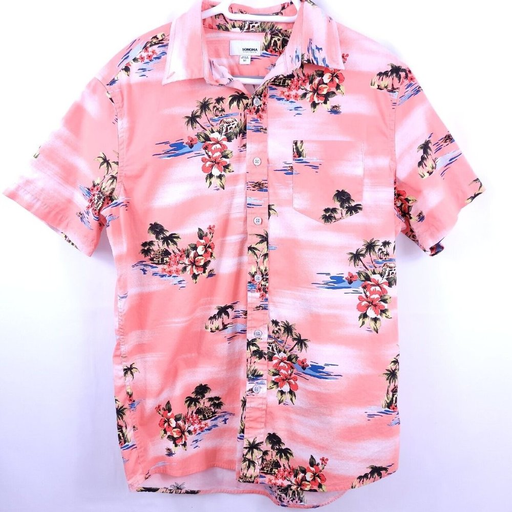 Sonoma Men's Hawaiian Button Up Short Sleeve Shirt Size Medium